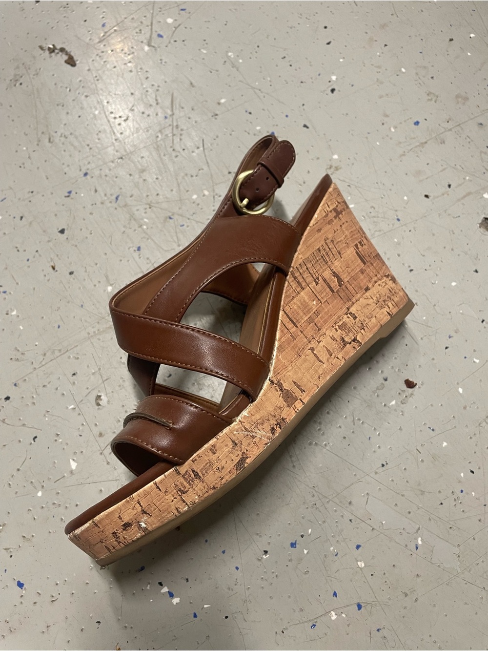 Franco Sarto Brown Leather Cork Wedge Sandals